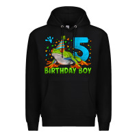 Black Birthday Boy Frog Age 5 Premium Hoodie - LillyAllenDesigns