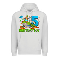 Dove Grey Birthday Boy Frog Age 5 Premium Hoodie - LillyAllenDesigns