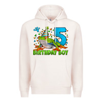 Pale Pink Birthday Boy Frog Age 5 Premium Hoodie - LillyAllenDesigns