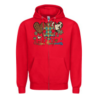 Red autism awareness leopard cowhide herts puzzle Zipper Hoodie - Artiststas