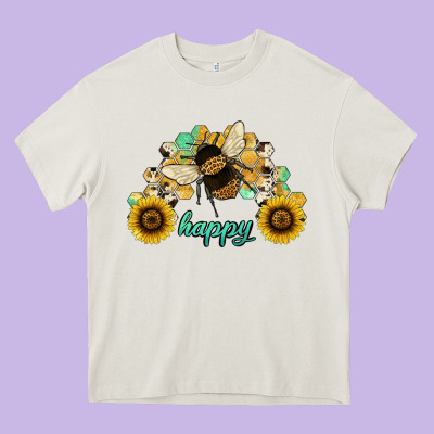 Bee Happy Honey Comb Heavy Core Tee Designed By Jahusdesignshop