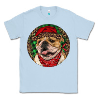 Dusty Blue Christmas English Bulldog Classic Tee - RanaPortraitStore