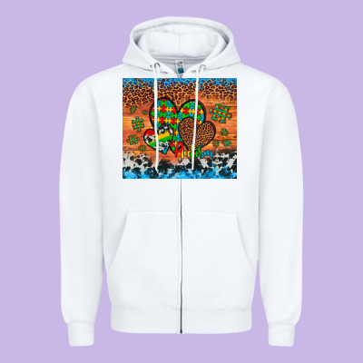 Autism Awareness Hearts Leopard Cowhide Zipper Hoodie Designed By Artiststas