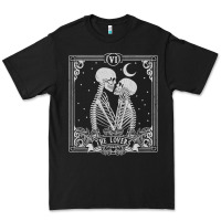 Black The Lovers Tarot Card Skeleton Valentines Halloween Occult Premium Tee - longCreatives