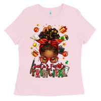 Bubblegum Pink santas favorite principal afro messy bun Ladies Tee - texasbilliewilder