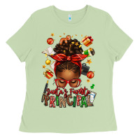 Santas Favorite Principal Afro Messy Bun Ladies Tee | Teevron
