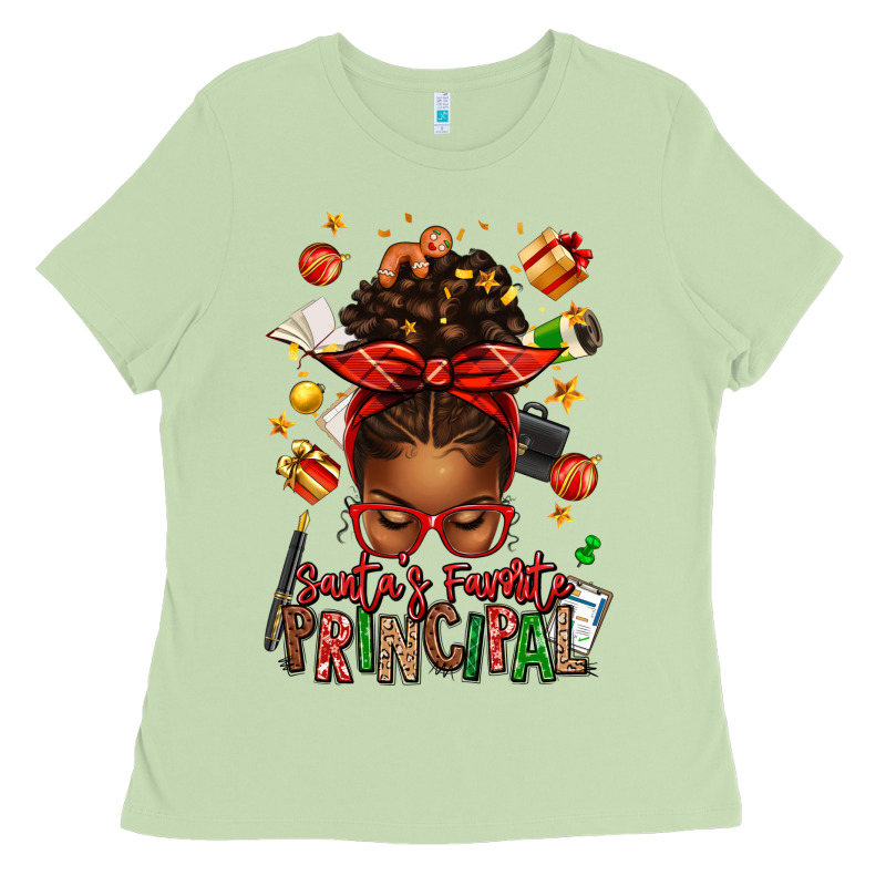 Santas Favorite Principal Afro Messy Bun Ladies Tee by texasbilliewilder | Teevron