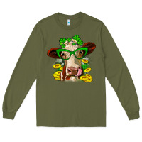 Army Green St. Patrick's Day cow Long Sleeve Tee - OliviaCreatesArt