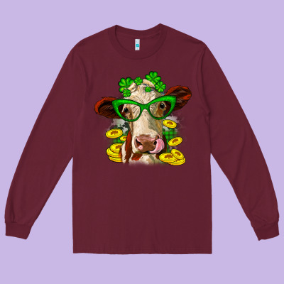 St. Patrick's Day Cow Long Sleeve Tee Designed By Oliviacreatesart