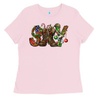 Bubblegum Pink Army Christmas Joy Ladies Tee - NancyCooperArtShop