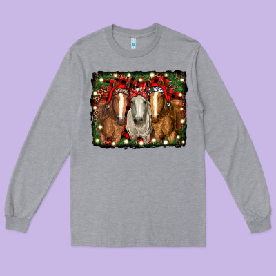 Christmas Horses Long Sleeve Tee Designed By Ranaportraitstore