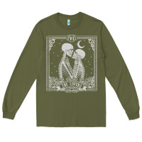 Army Green The Lovers Tarot Card Skeleton Valentines Halloween Occult Long Sleeve Tee - longCreatives