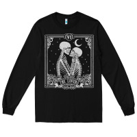 Black The Lovers Tarot Card Skeleton Valentines Halloween Occult Long Sleeve Tee - longCreatives