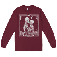 Burgundy The Lovers Tarot Card Skeleton Valentines Halloween Occult Long Sleeve Tee - longCreatives