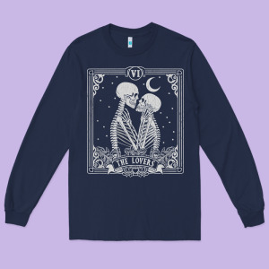 The Lovers Tarot Card Skeleton Valentines Halloween Occult Long Sleeve Tee Designed By Longcreatives