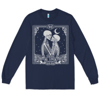 Navy The Lovers Tarot Card Skeleton Valentines Halloween Occult Long Sleeve Tee - longCreatives