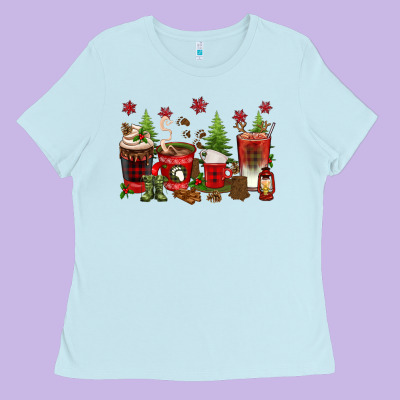 Christmas Coffee Cups Ladies Tee Designed By Texasbilliewilder