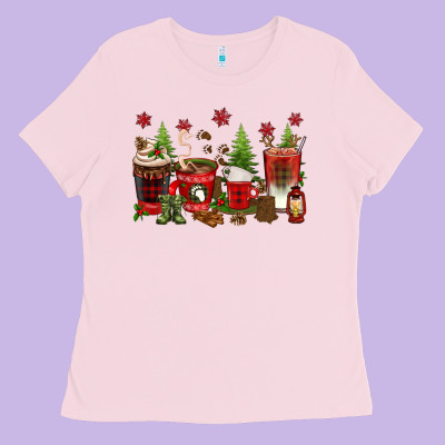 Christmas Coffee Cups Ladies Tee Designed By Texasbilliewilder