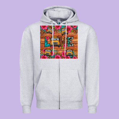 Love School Bus Leopard Zipper Hoodie Designed By Artiststas