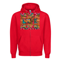 Red love school bus leopard Zipper Hoodie - Artiststas