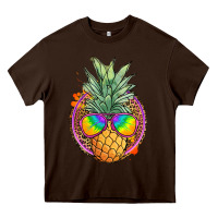 Chocolate Brown pineapple and glasses Heavy Core Tee - JahusDesignShop