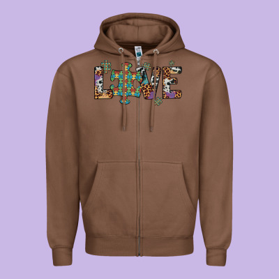 Love Autism Awareness Leopard Cowhide Zipper Hoodie Designed By Artiststas