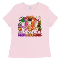 Bubblegum Pink happy hallothanksmas goats Ladies Tee - texasbilliewilder