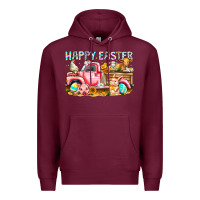 Burgundy Happy Easter Animal Farm Truck Premium Hoodie - CowhideDigitalArt