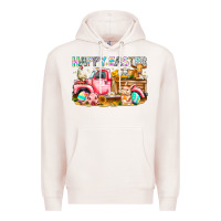 Pale Pink Happy Easter Animal Farm Truck Premium Hoodie - CowhideDigitalArt