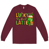 Burgundy St. Patrick's Lucky a latte Long Sleeve Tee - OliviaCreatesArt