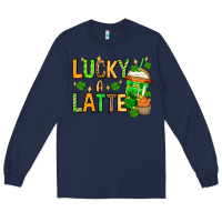 Navy St. Patrick's Lucky a latte Long Sleeve Tee - OliviaCreatesArt