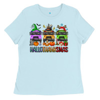 Baby Blue hallothanksmas school bus Ladies Tee - texasbilliewilder