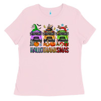 Bubblegum Pink hallothanksmas school bus Ladies Tee - texasbilliewilder