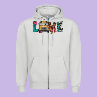 Love School Bus Zipper Hoodie Designed By Artiststas