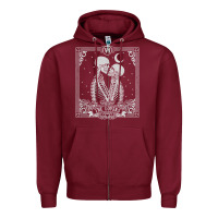 Burgundy The Lovers Tarot Card Skeleton Valentines Halloween Occult Zipper Hoodie - longCreatives