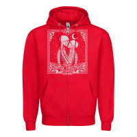 Red The Lovers Tarot Card Skeleton Valentines Halloween Occult Zipper Hoodie - longCreatives