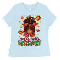 Baby Blue santa's favorite assistant afro messy bun Ladies Tee - texasbilliewilder