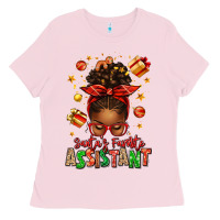 Bubblegum Pink santa's favorite assistant afro messy bun Ladies Tee - texasbilliewilder