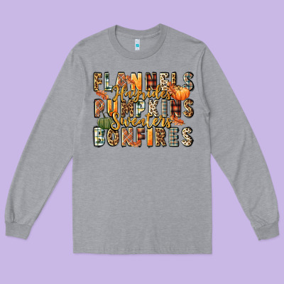 Flannels Hayrides Pumpkins  Bonfires Long Sleeve Tee Designed By Fadigitalartstudio