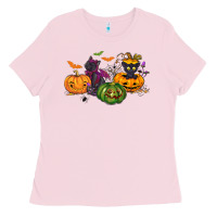 Bubblegum Pink Black cat and pumpkin Ladies Tee - NancyCooperArtShop