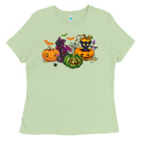 Matcha Black cat and pumpkin Ladies Tee - NancyCooperArtShop