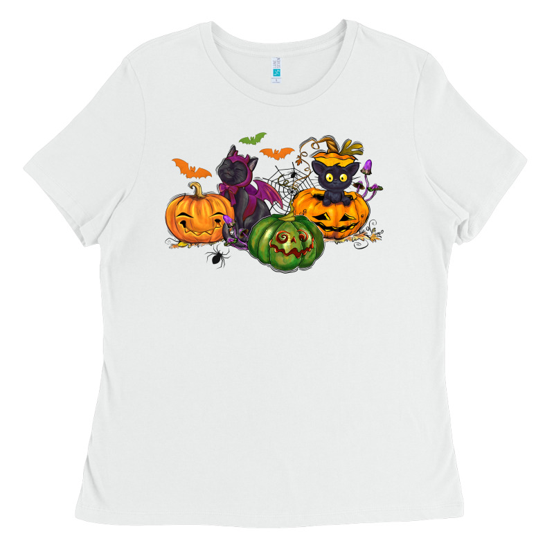 Black Cat And Pumpkin Ladies Tee by NancyCooperArtShop | Teevron