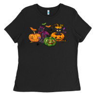 Black Black cat and pumpkin Ladies Tee - NancyCooperArtShop