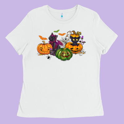 Black Cat And Pumpkin Ladies Tee Designed By Nancycooperartshop