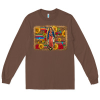 Chestnut Our Lady Of Guadalupe Glitter Leopard Flowers Long Sleeve Tee - FaDigitalArtStudio