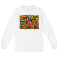 White Our Lady Of Guadalupe Glitter Leopard Flowers Long Sleeve Tee - FaDigitalArtStudio