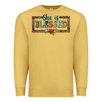 Antique Gold she is blesssed floral Premium Sweatshirt - BarkalooDesign