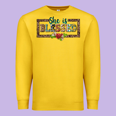 She Is Blesssed Floral Premium Sweatshirt Designed By Barkaloodesign