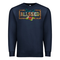 Navy she is blesssed floral Premium Sweatshirt - BarkalooDesign