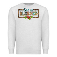 Oatmeal Heather she is blesssed floral Premium Sweatshirt - BarkalooDesign